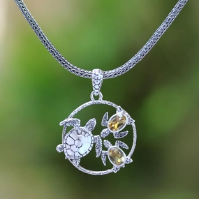 Sea Turtle Family Citrine Sea Turtle Pendant Necklace from Bali