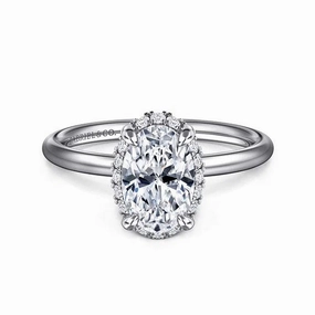 Seattle - 14K White Gold Oval Hidden Halo Diamond Engagement Ring (Setting Only)