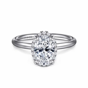 Seattle - 14K White Gold Oval Hidden Halo Diamond Engagement Ring (Setting Only)