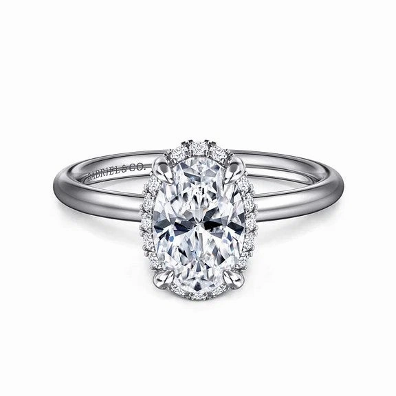 Seattle - 14K White Gold Oval Hidden Halo Diamond Engagement Ring (Setting Only)