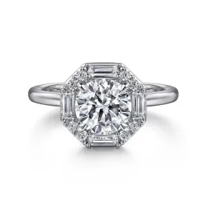 Seina - 14K White Gold Round Hidden Halo Diamond Engagement Ring (Setting Only)