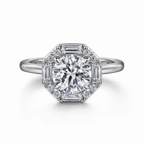 Seina - 14K White Gold Round Hidden Halo Diamond Engagement Ring (Setting Only)
