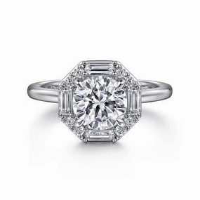 Seina - 14K White Gold Round Hidden Halo Diamond Engagement Ring (Setting Only)