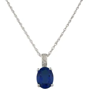 September Birthstone Pendant: 14K White Gold Diamond And Oval Sapphire Pendant Necklace