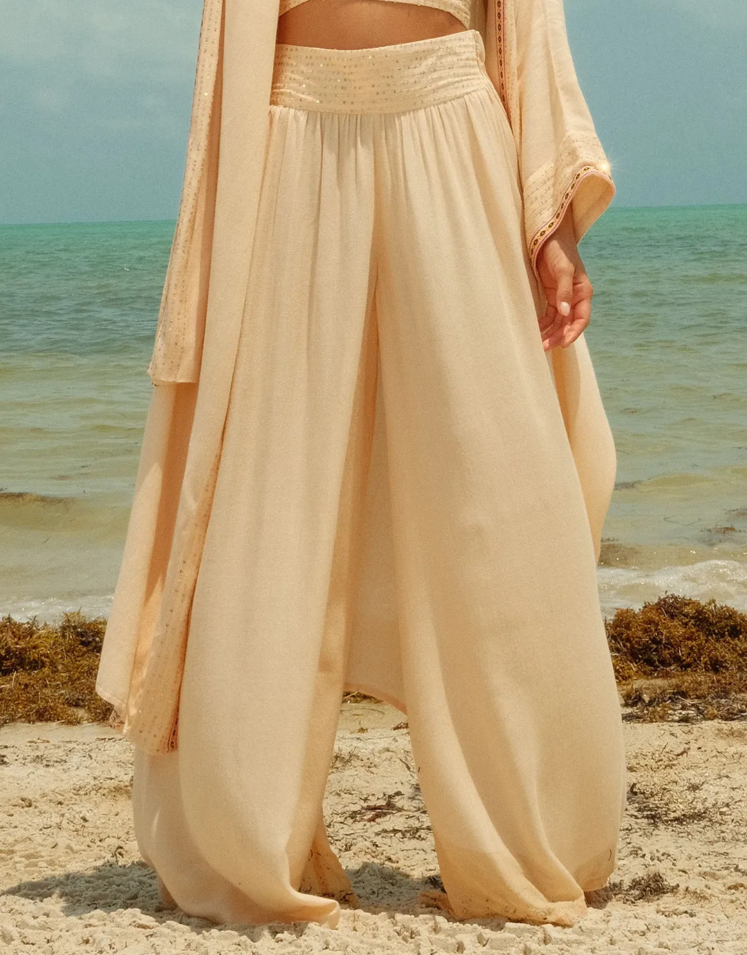 Sequin Palazzo Pants - Melon