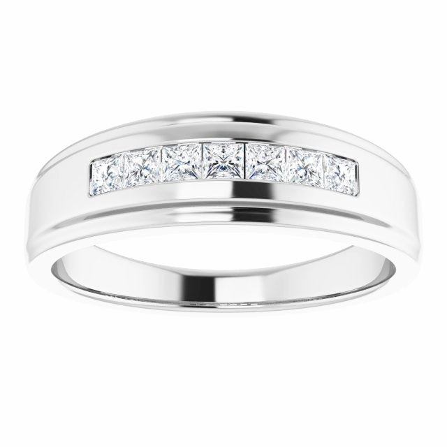 Seven Stone Channel Set Princess Diamond Men's Ring