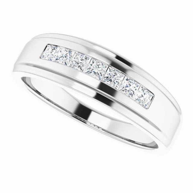 Seven Stone Channel Set Princess Diamond Men's Ring