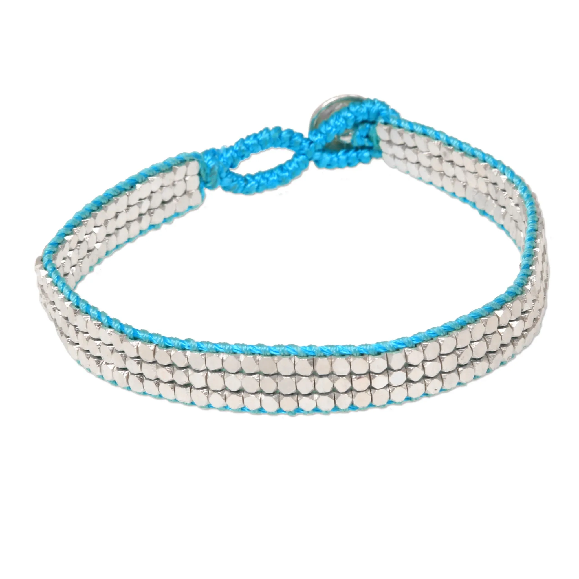 Shimmering Road in Turquoise Artisan Crafted Sterling Silver Beaded Bracelet from Bali