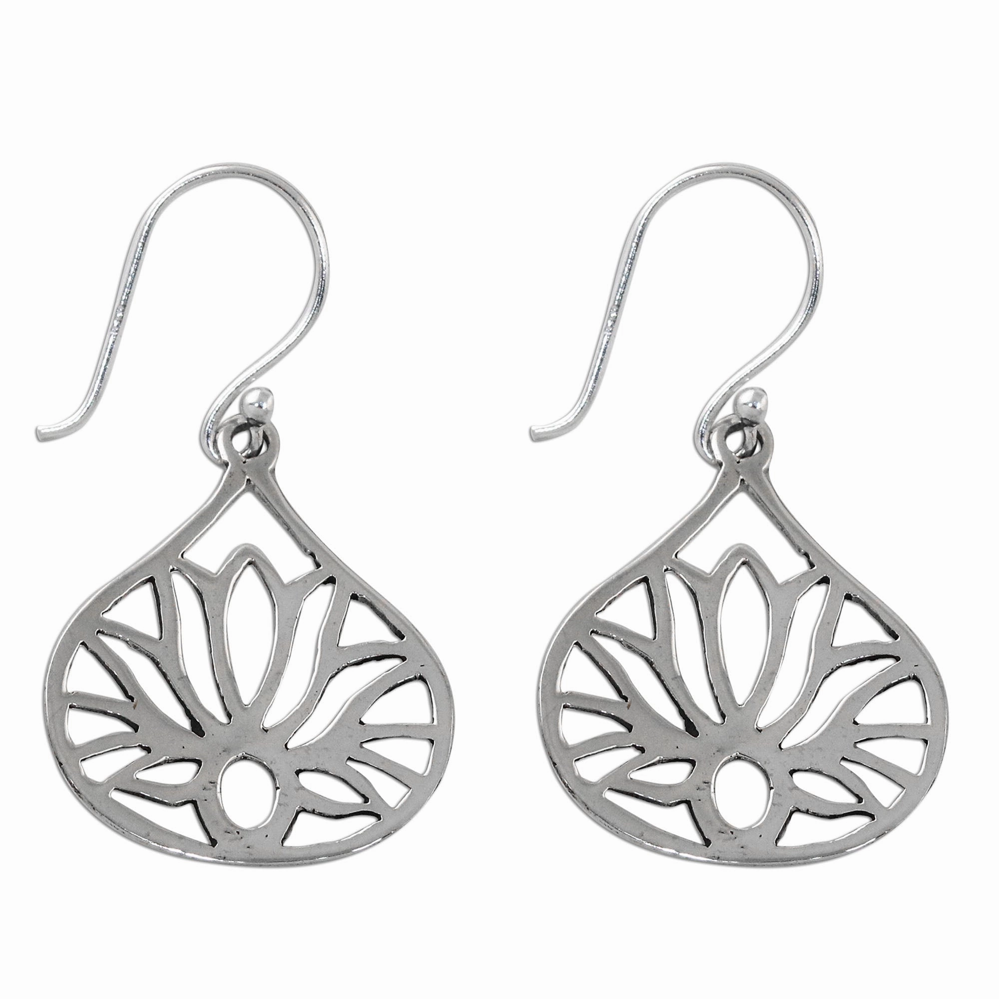 Shimmering Lotus Lotus-Shaped Sterling Silver Dangle Earrings from Thailand