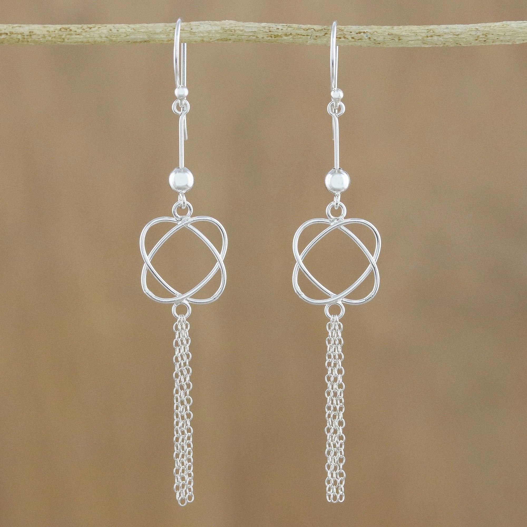 Shimmering Tassels 925 Sterling Silver Chain Tassel Dangle Earrings