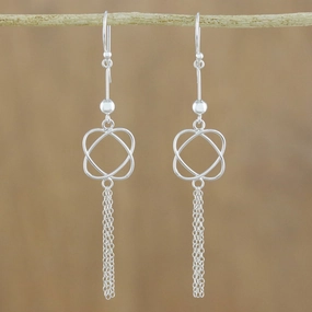 Shimmering Tassels 925 Sterling Silver Chain Tassel Dangle Earrings