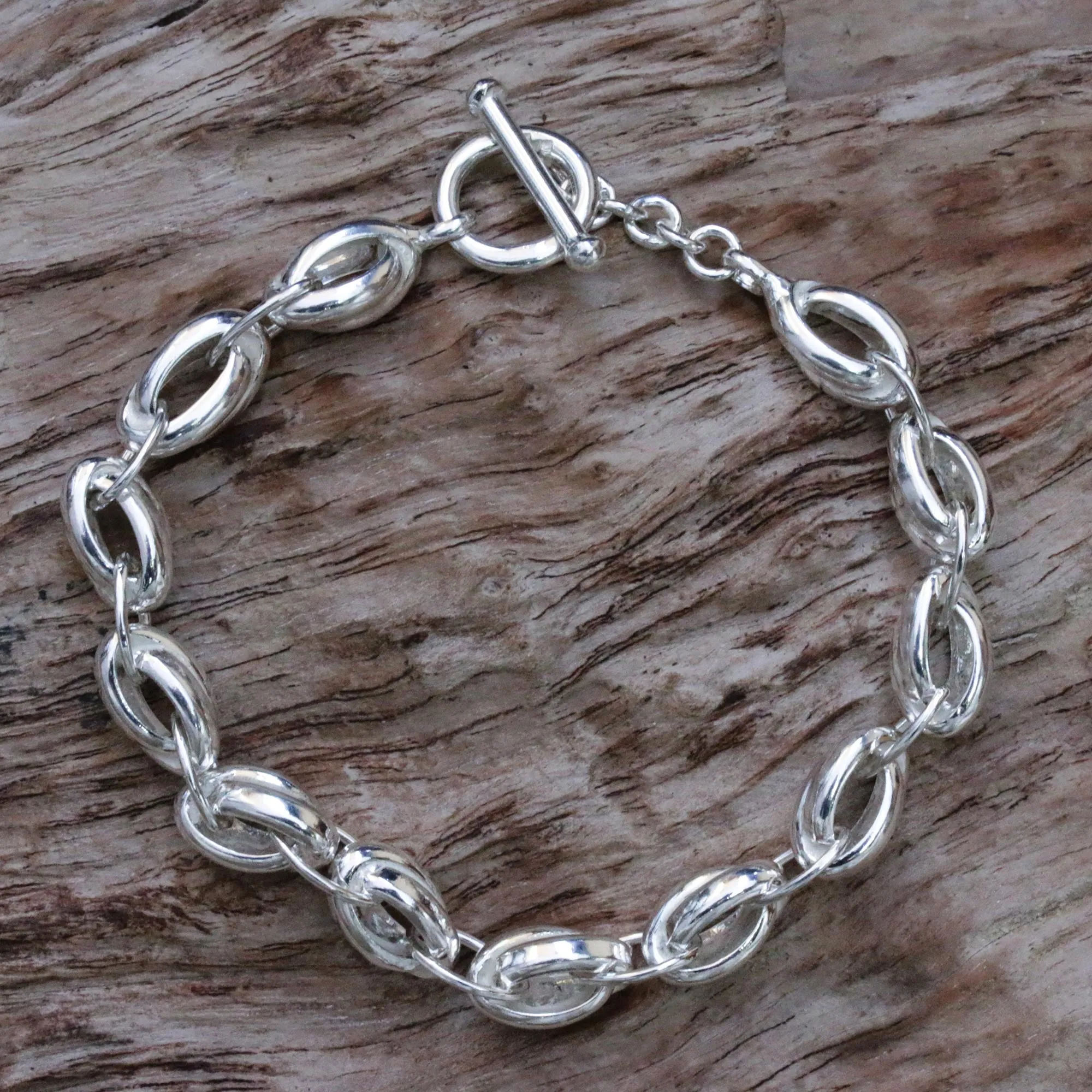 Shining Novas Sterling Silver Men's Link Bracelet from Indonesia