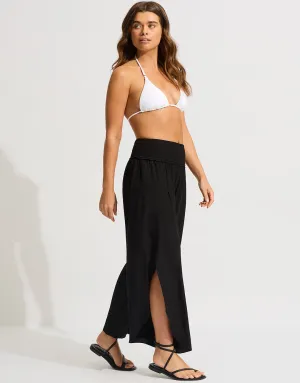 Shirred Waist Wrap Beach Trousers - Black