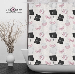 Shopping Spree Paris Text Fashion Shower Curtains and Optional Bath Mats Lighting,Lamps Fixtures