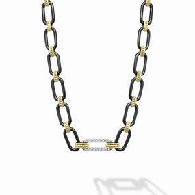Signature Caviar 18K Gold and Black Ceramic Diamond Station Link Necklace | 6mm