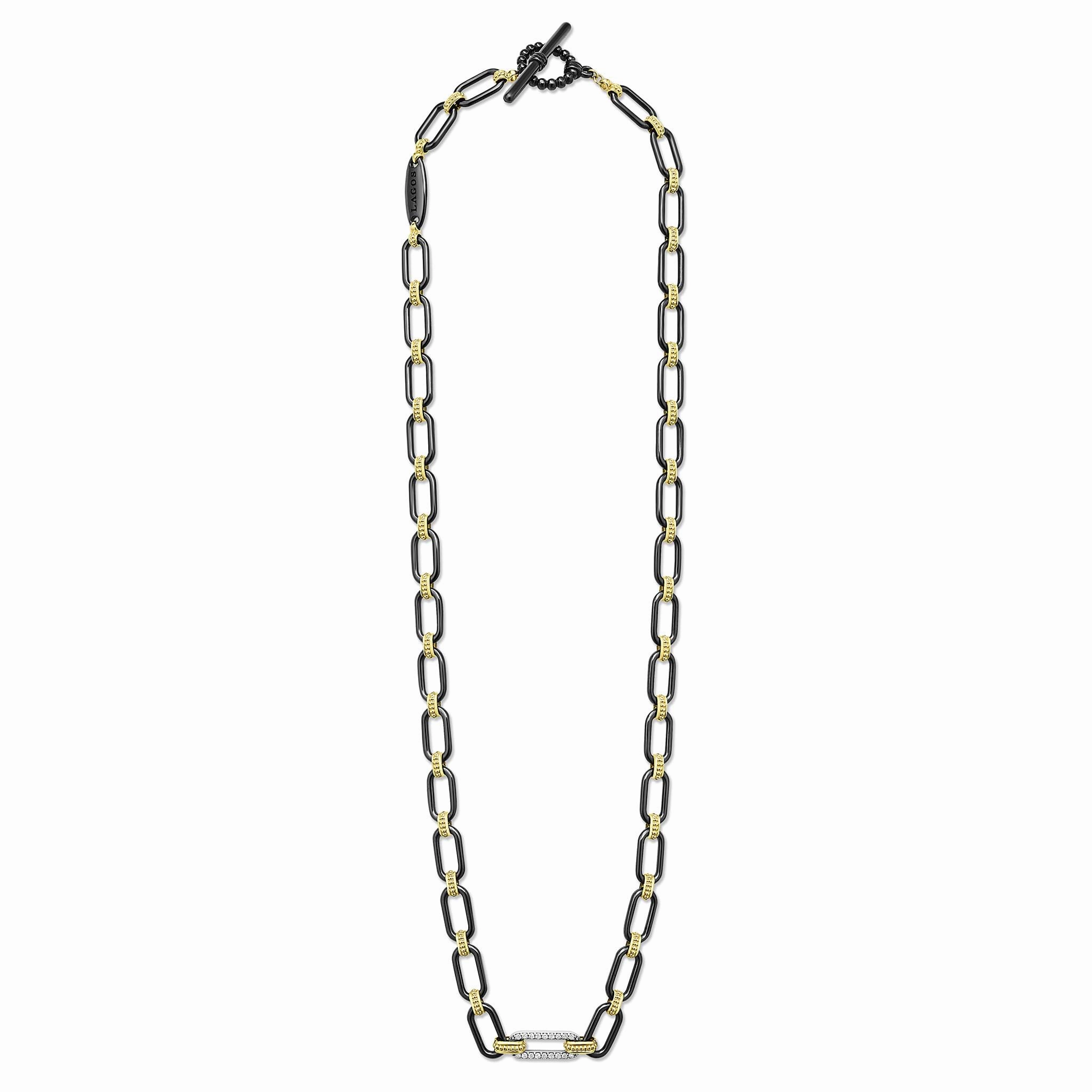 Signature Caviar 18K Gold and Black Ceramic Diamond Station Link Necklace | 6mm