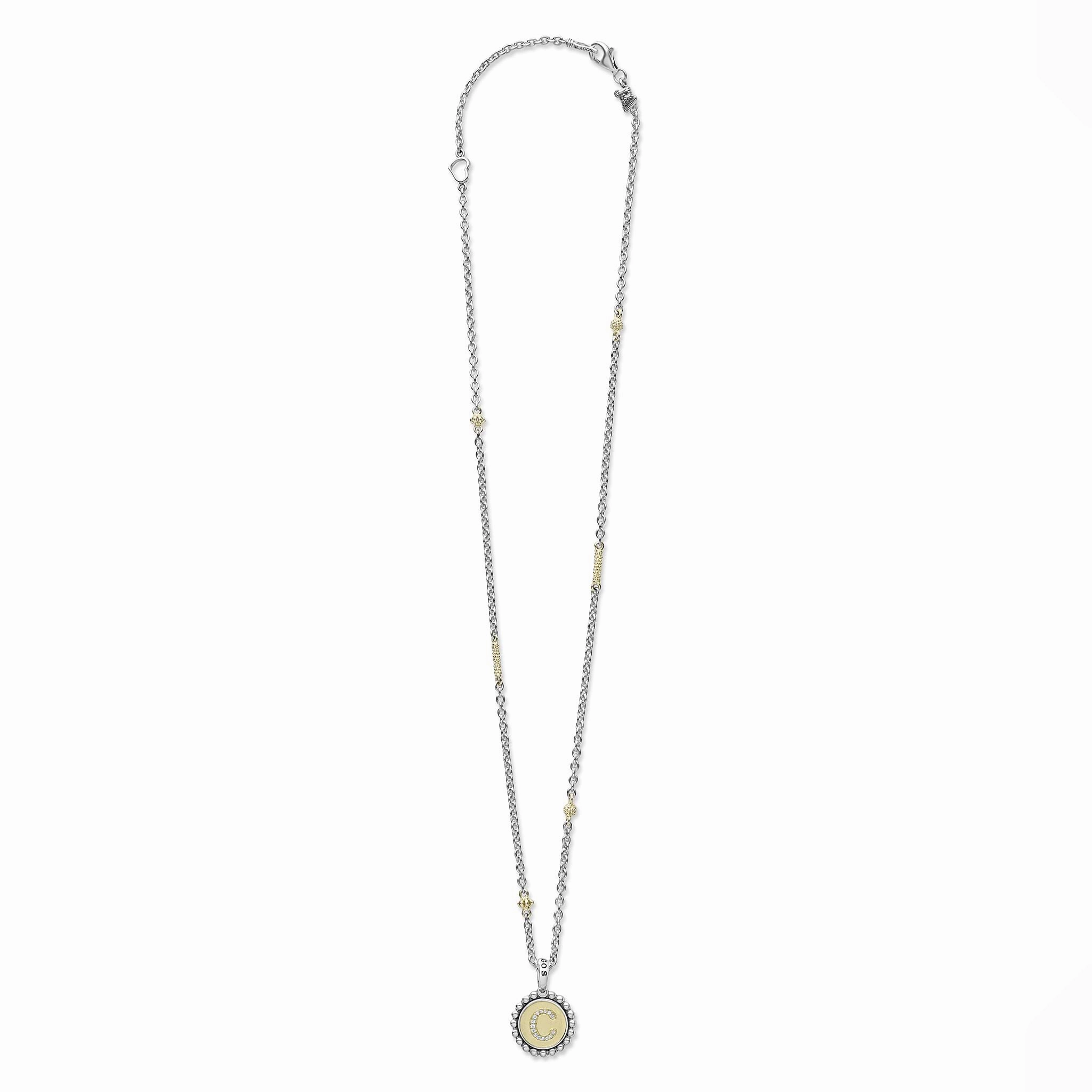 Signature Caviar C Initial Diamond Charm Necklace
