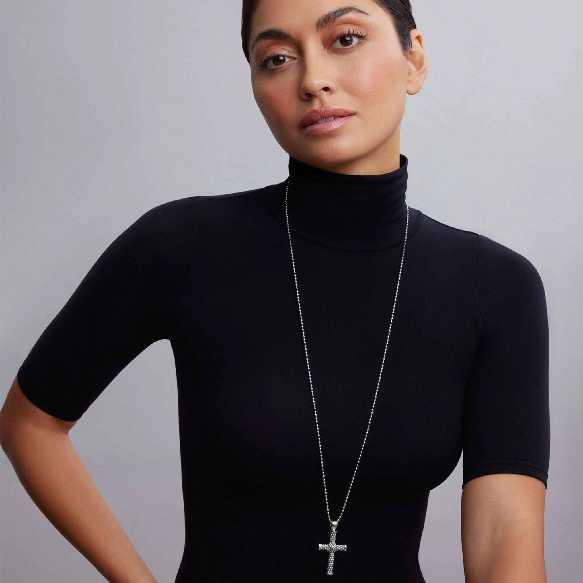 Signature Caviar Caviar Beaded Cross Pendant Necklace