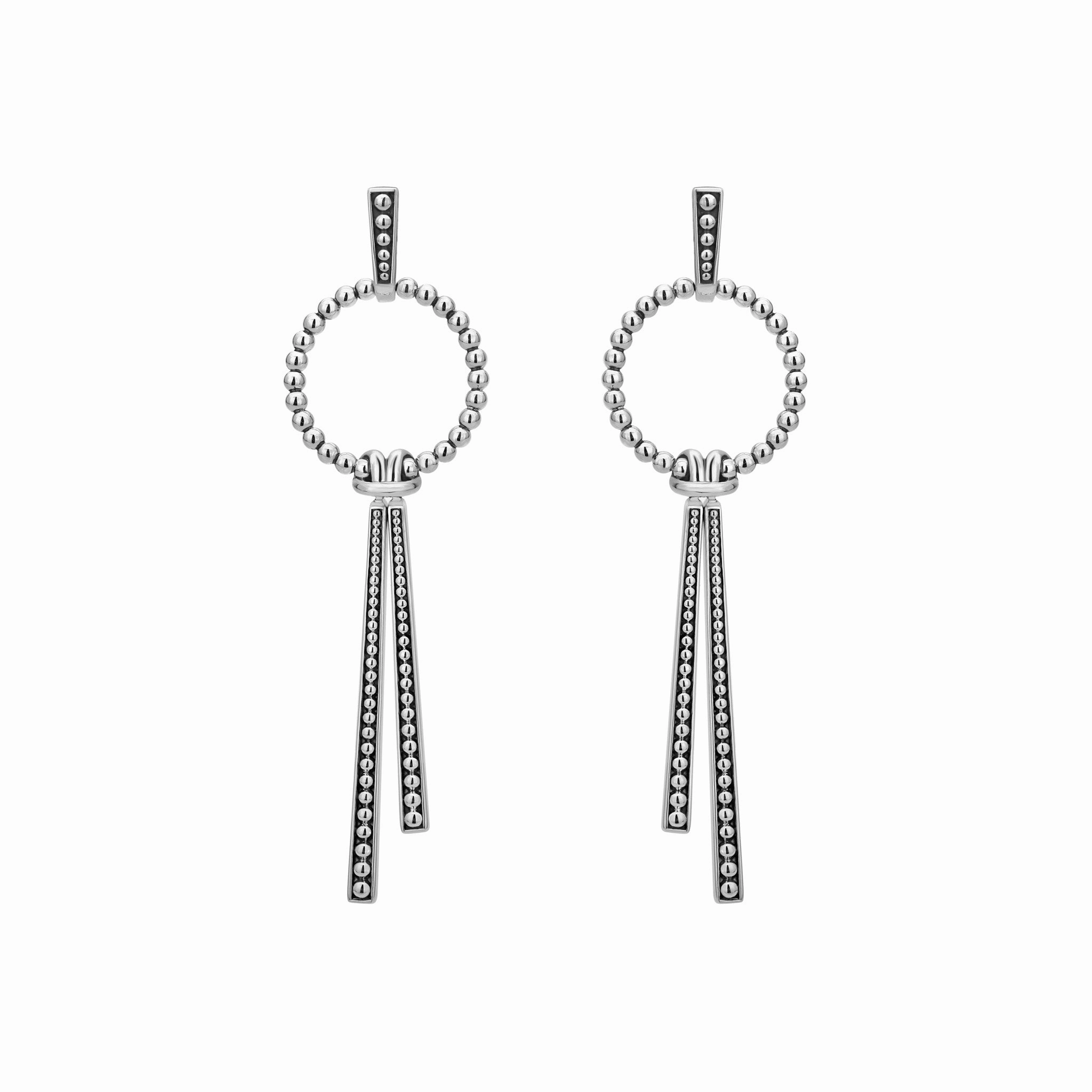 Signature Caviar Double Station Linear Drop Earrings