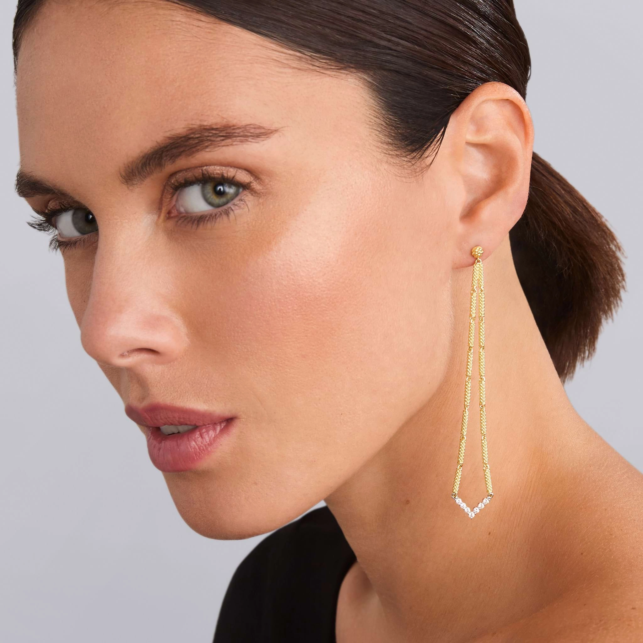 Signature Caviar Extra Long Superfine Diamond Drop Earrings