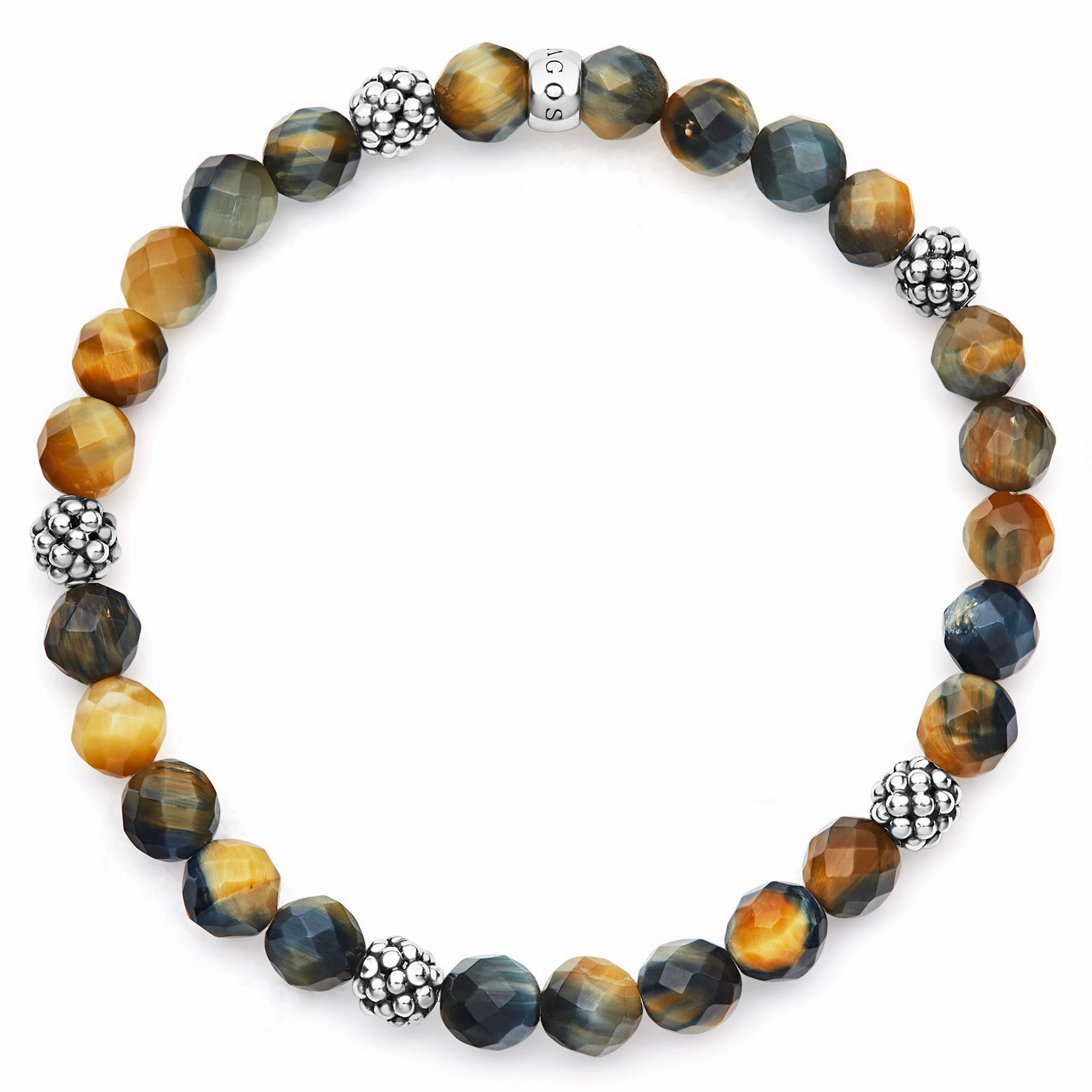Signature Caviar Five Station Silver Tiger Eye Bead Bracelet
