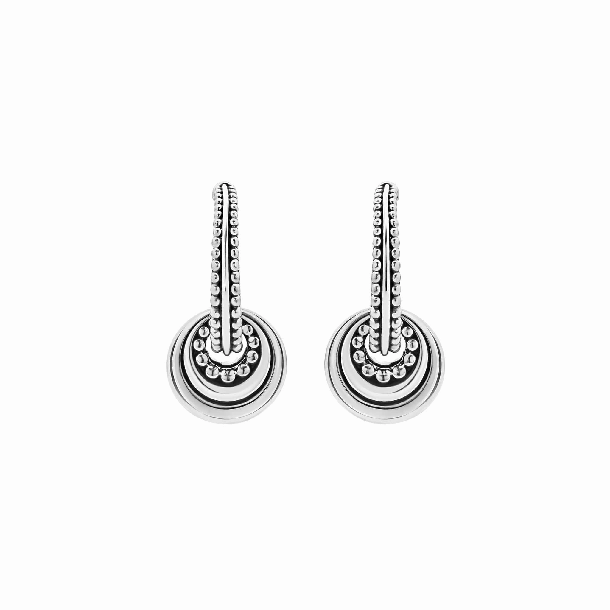 Signature Caviar Fluted Disc Beaded Hoop Earrings