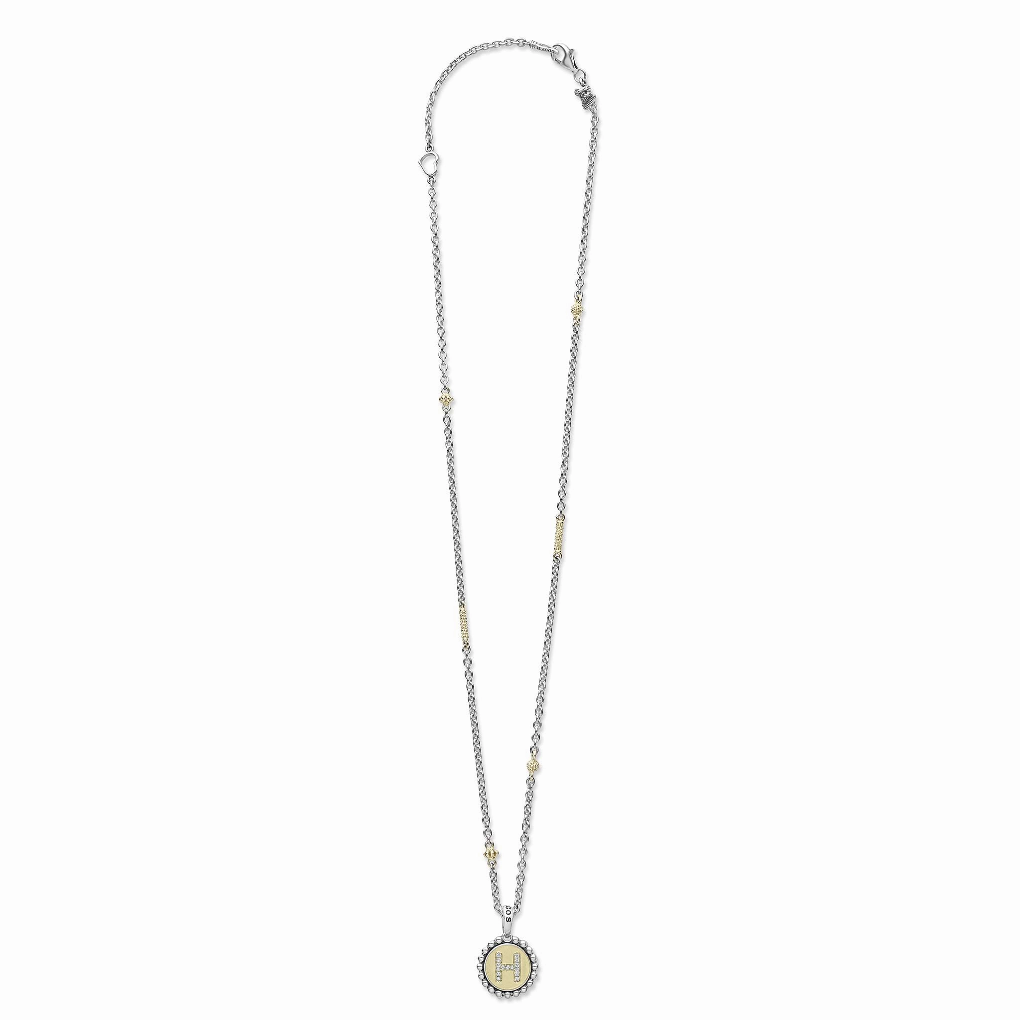 Signature Caviar H Initial Diamond Charm Necklace