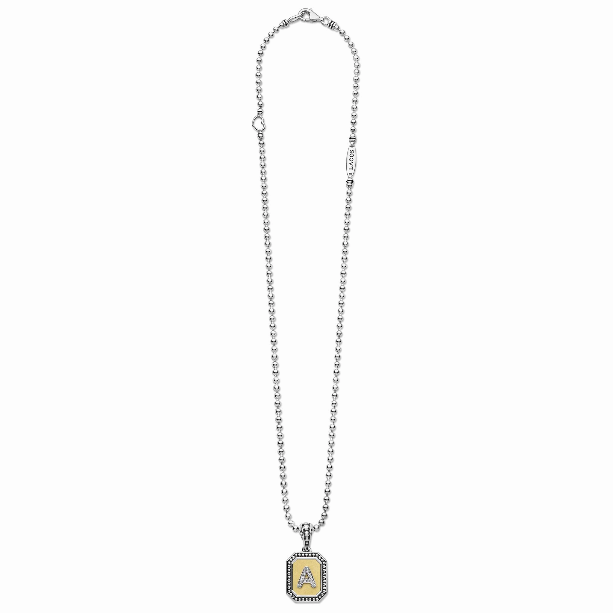 Signature Caviar Octagon Diamond A Initial Charm Necklace