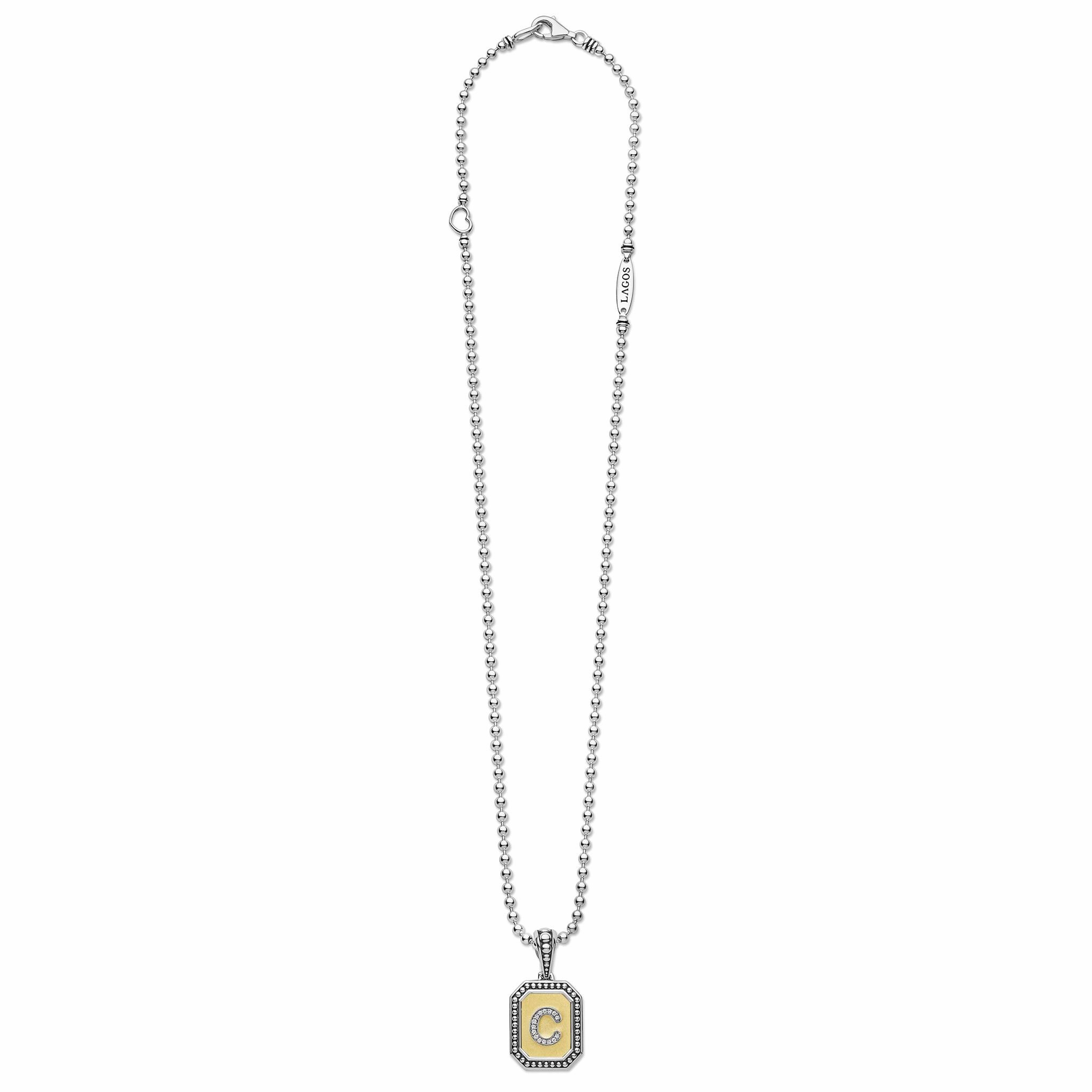 Signature Caviar Octagon Diamond C Initial Charm Necklace