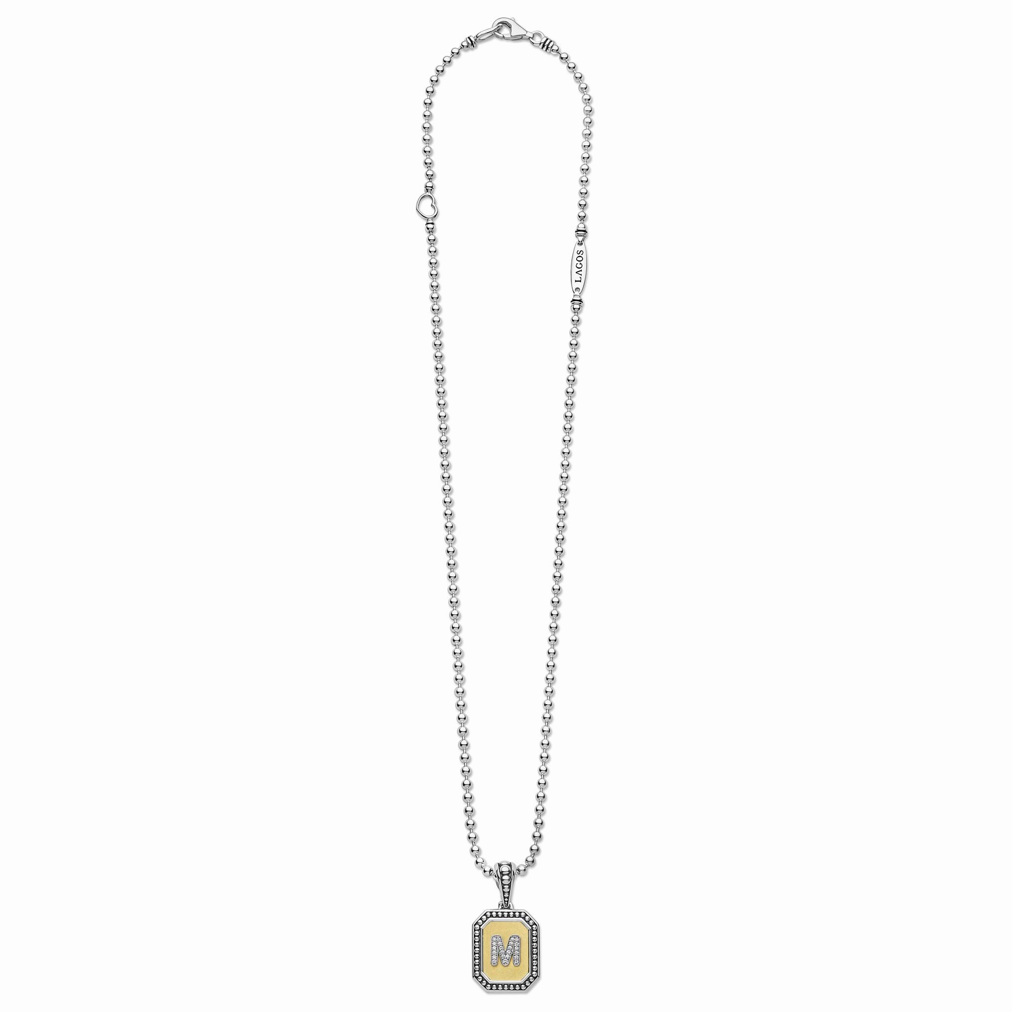 Signature Caviar Octagon Diamond M Initial Charm Necklace