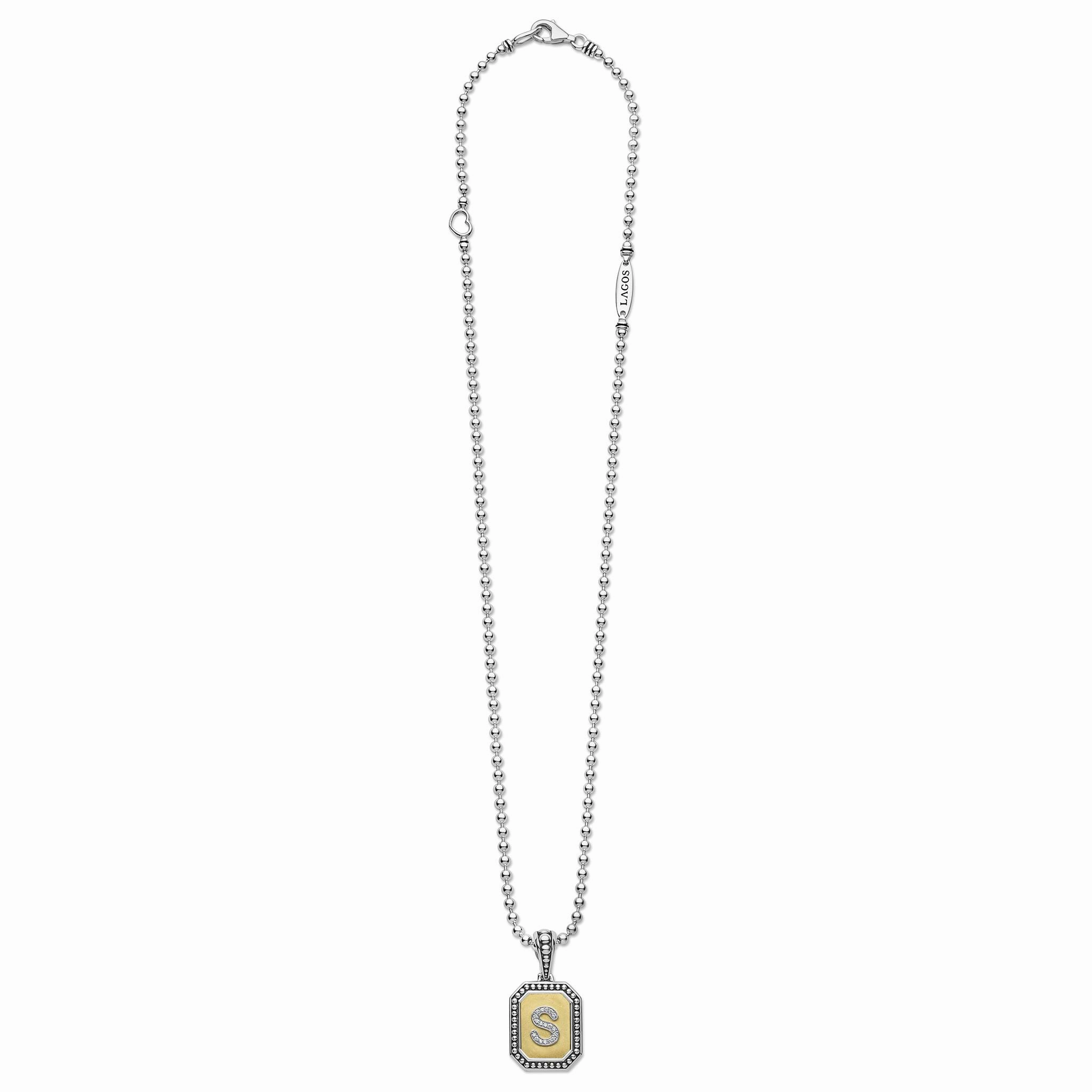 Signature Caviar Octagon Diamond S Initial Charm Necklace