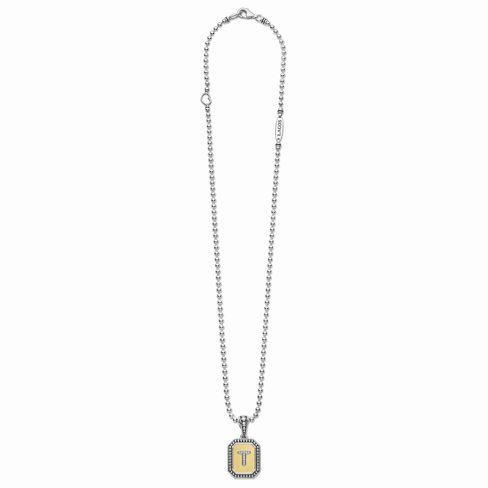 Signature Caviar Octagon Diamond T Initial Charm Necklace