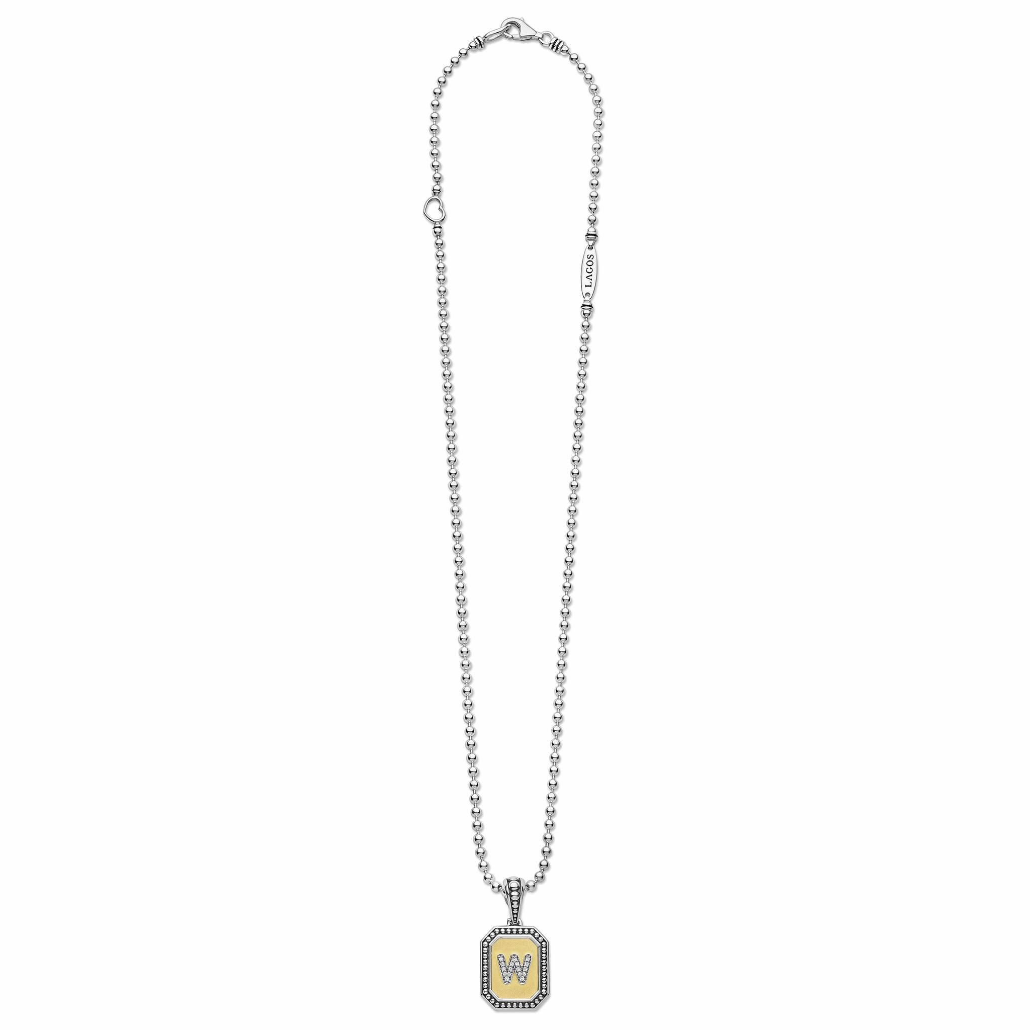 Signature Caviar Octagon Diamond W Initial Charm Necklace