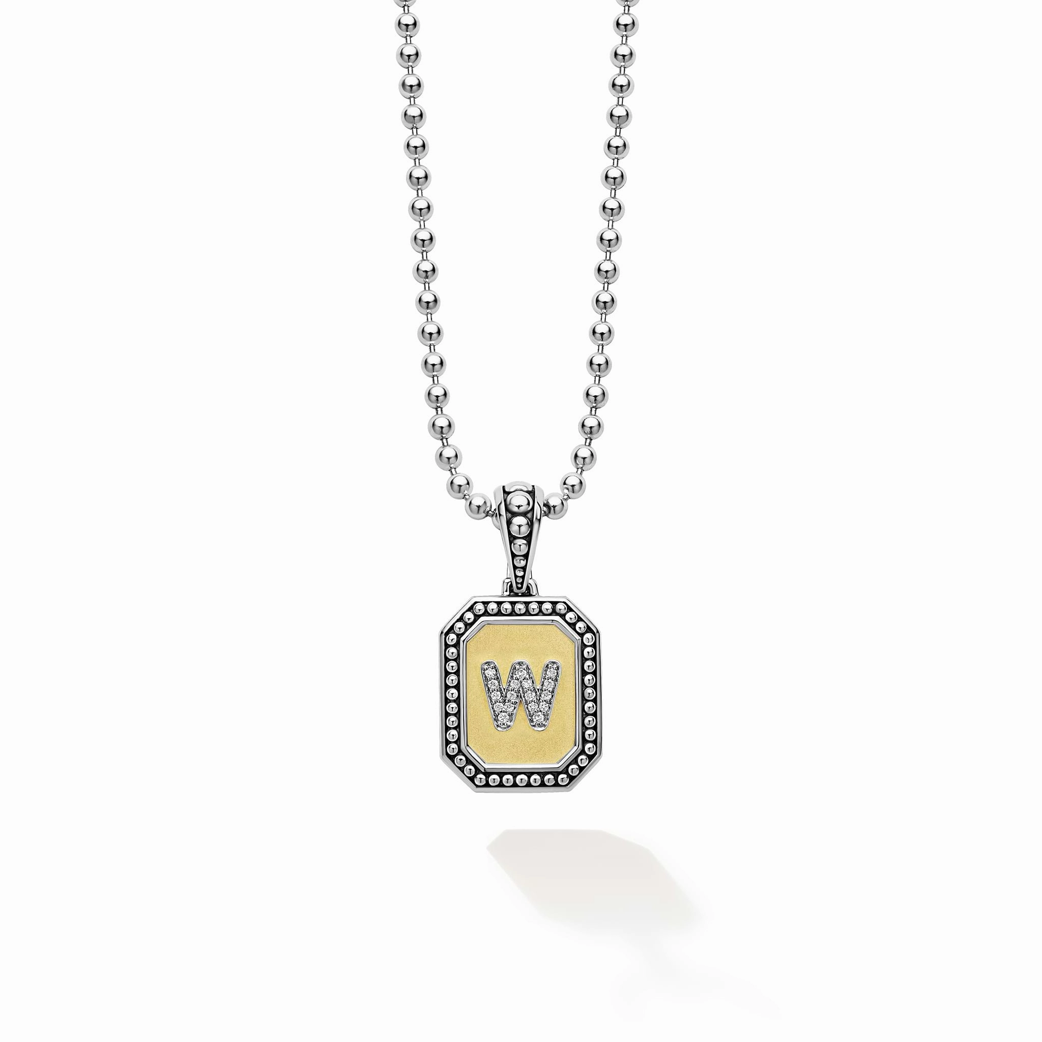 Signature Caviar Octagon Diamond W Initial Charm Necklace
