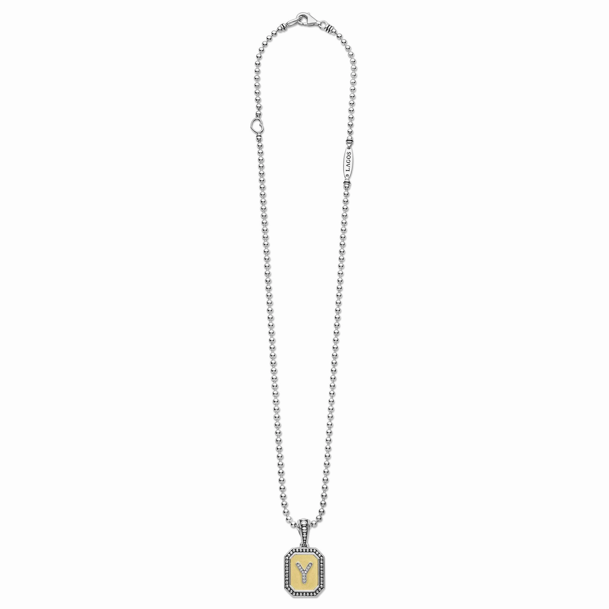 Signature Caviar Octagon Diamond Y Initial Charm Necklace