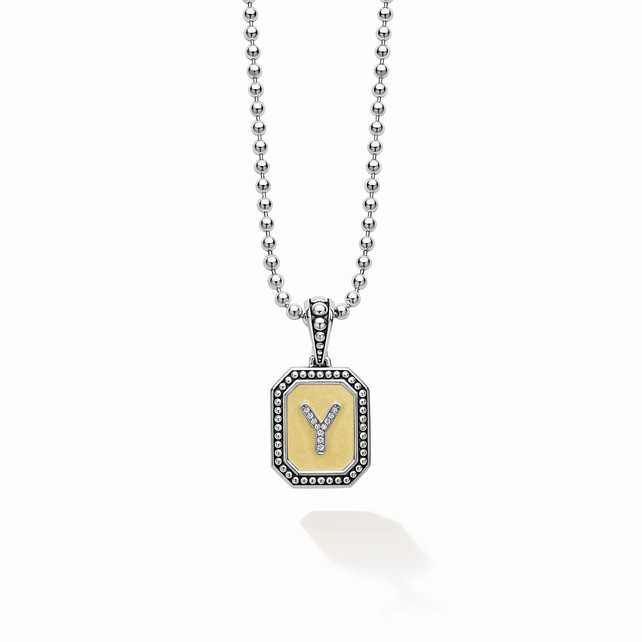 Signature Caviar Octagon Diamond Y Initial Charm Necklace