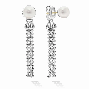 Signature Caviar Pearl Tassel Front-Back Drop Earrings