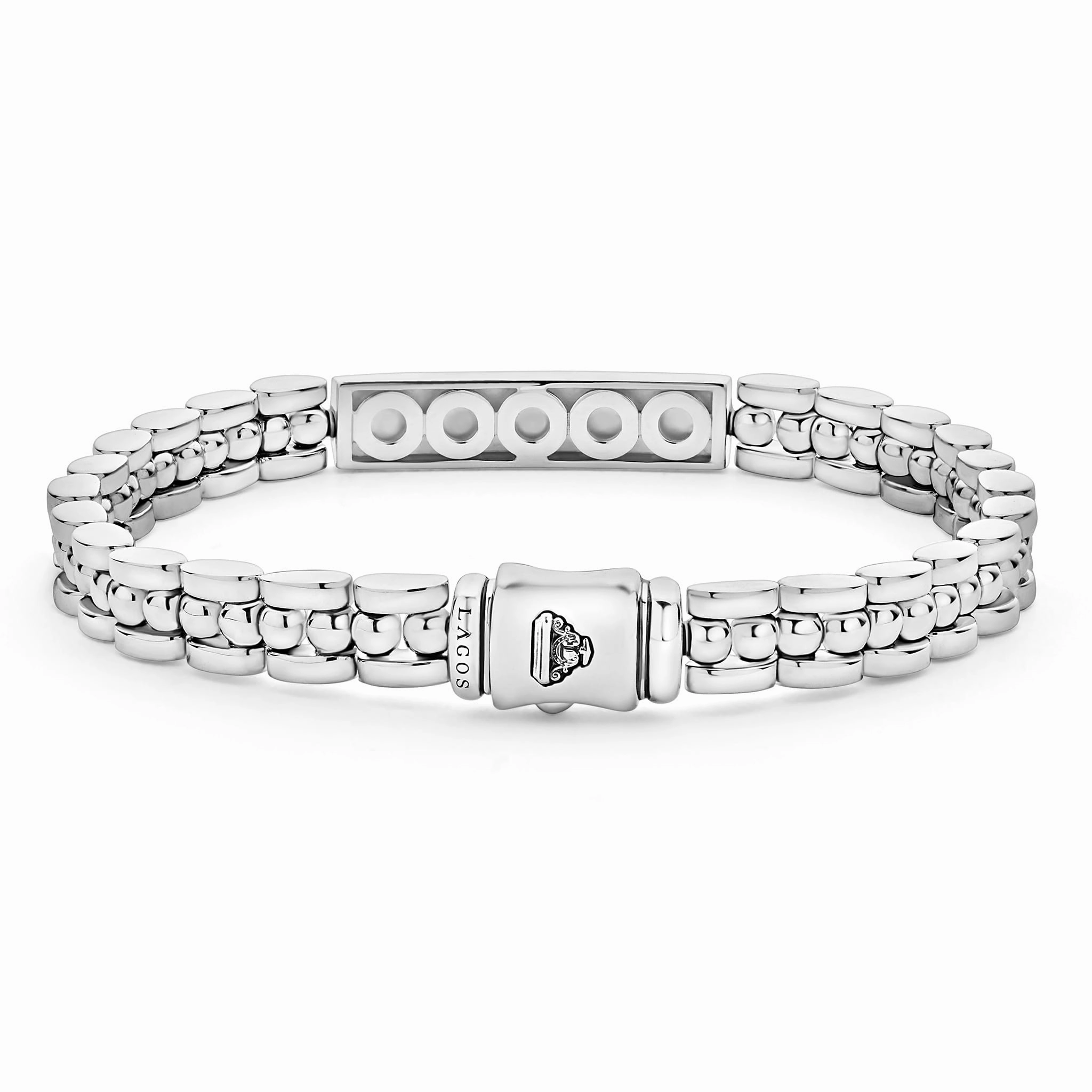 Signature Caviar Petite Silver Engravable ID Link Bracelet
