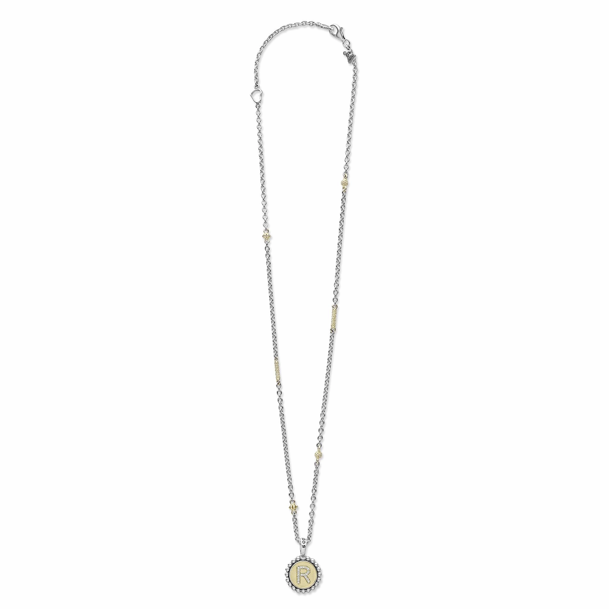 Signature Caviar R Initial Diamond Charm Necklace