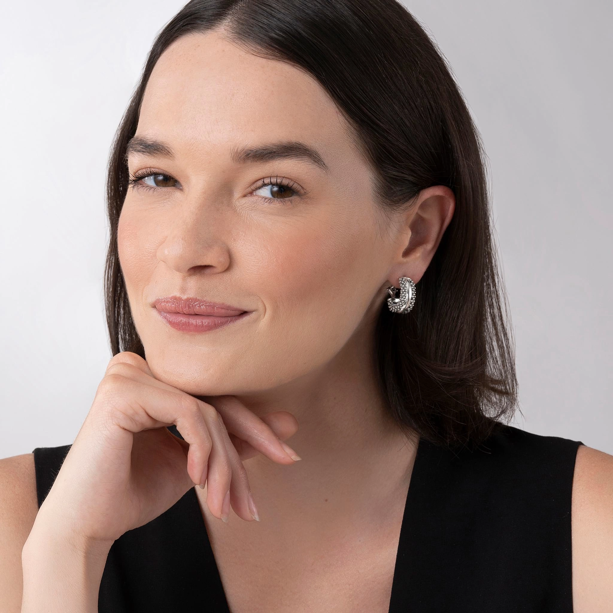 Signature Caviar Silver Station Caviar Huggie Earrings