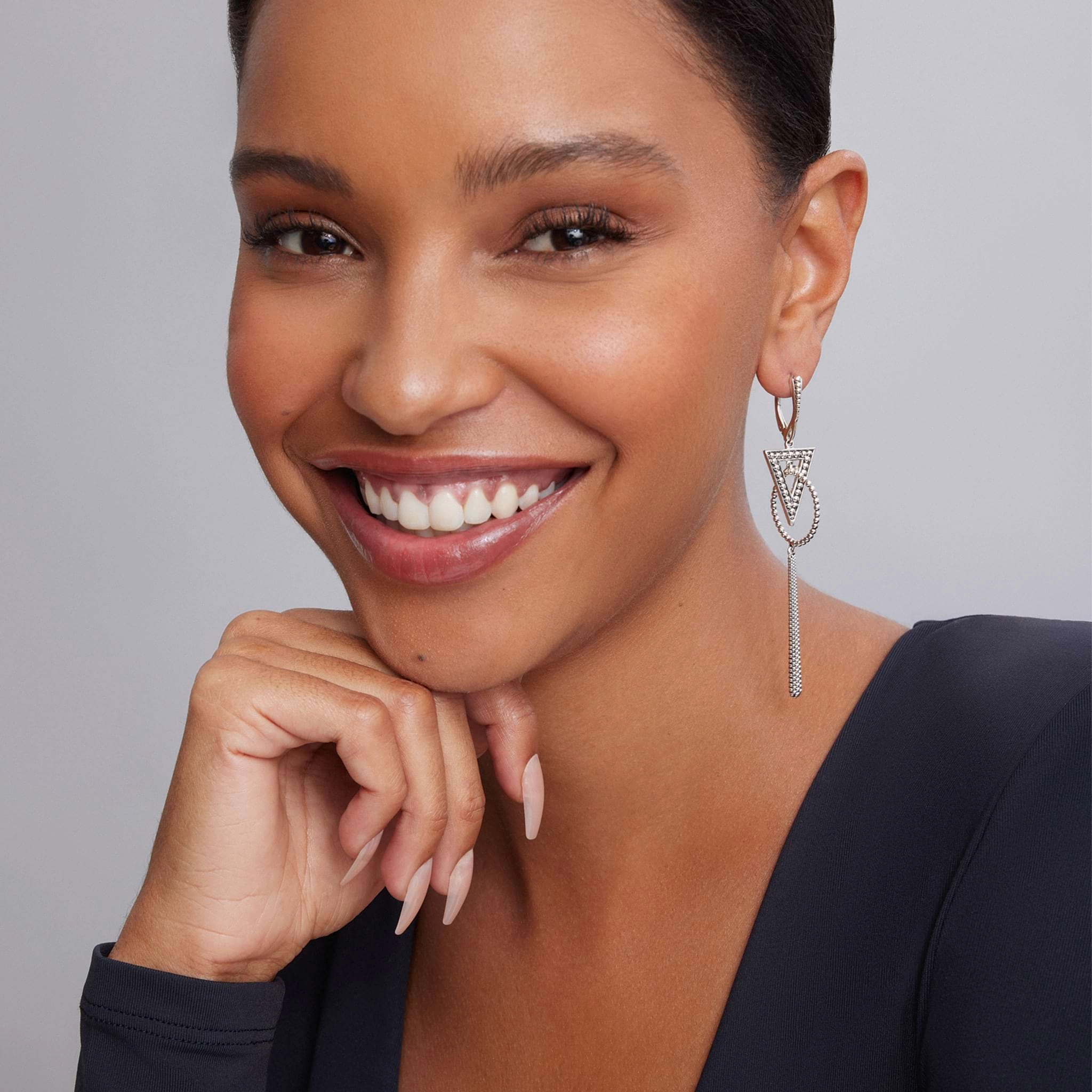 Signature Caviar Triangle Circle Drop Earrings