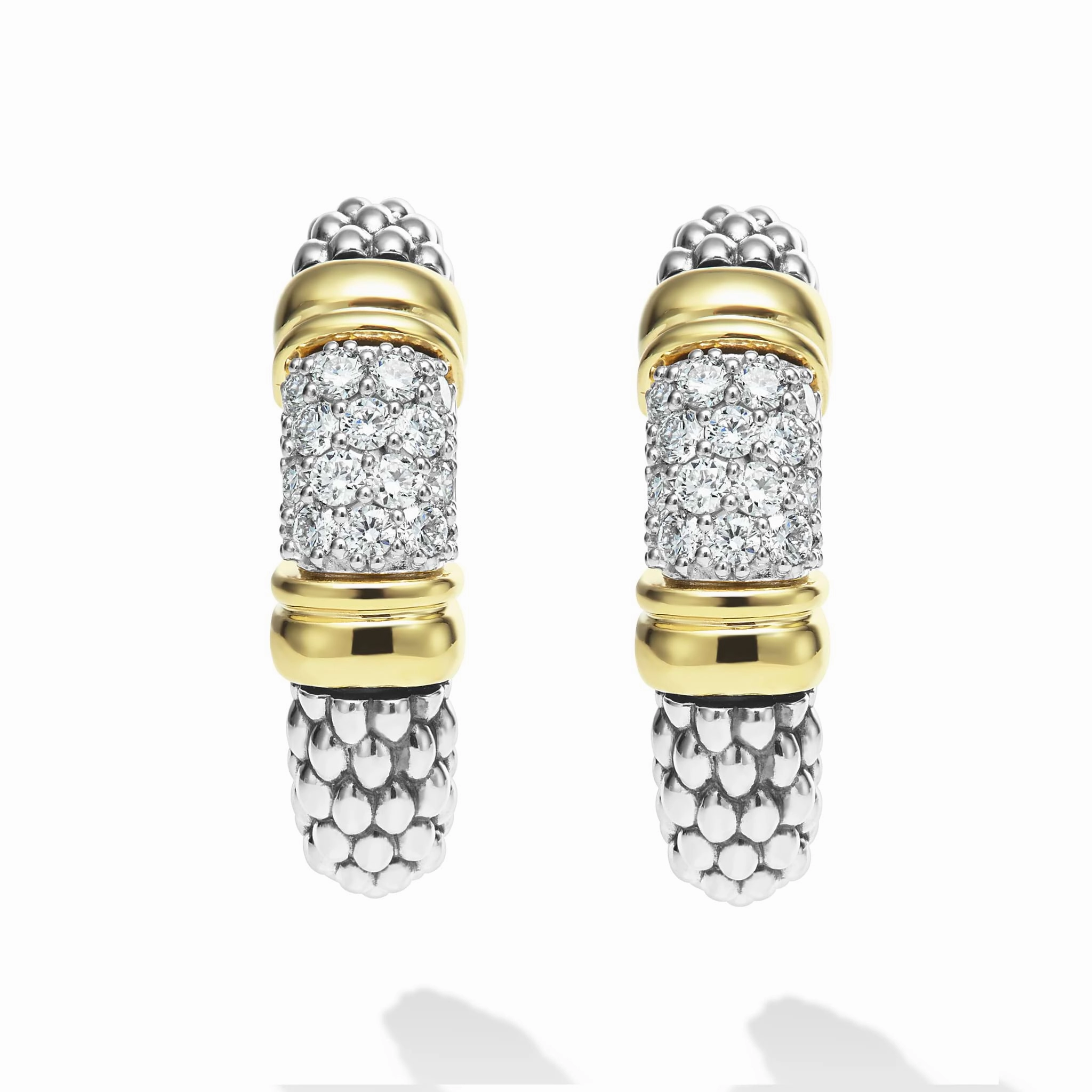 Signature Caviar Two-Tone Caviar Diamond Hoop Earrings