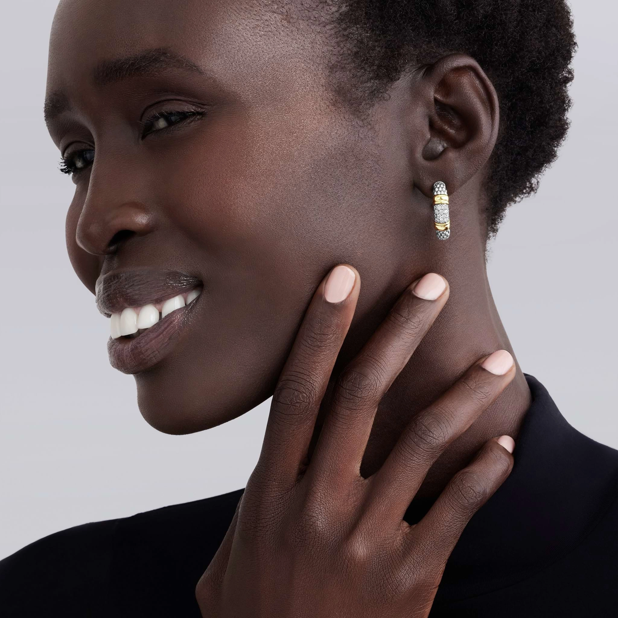 Signature Caviar Two-Tone Caviar Diamond Hoop Earrings