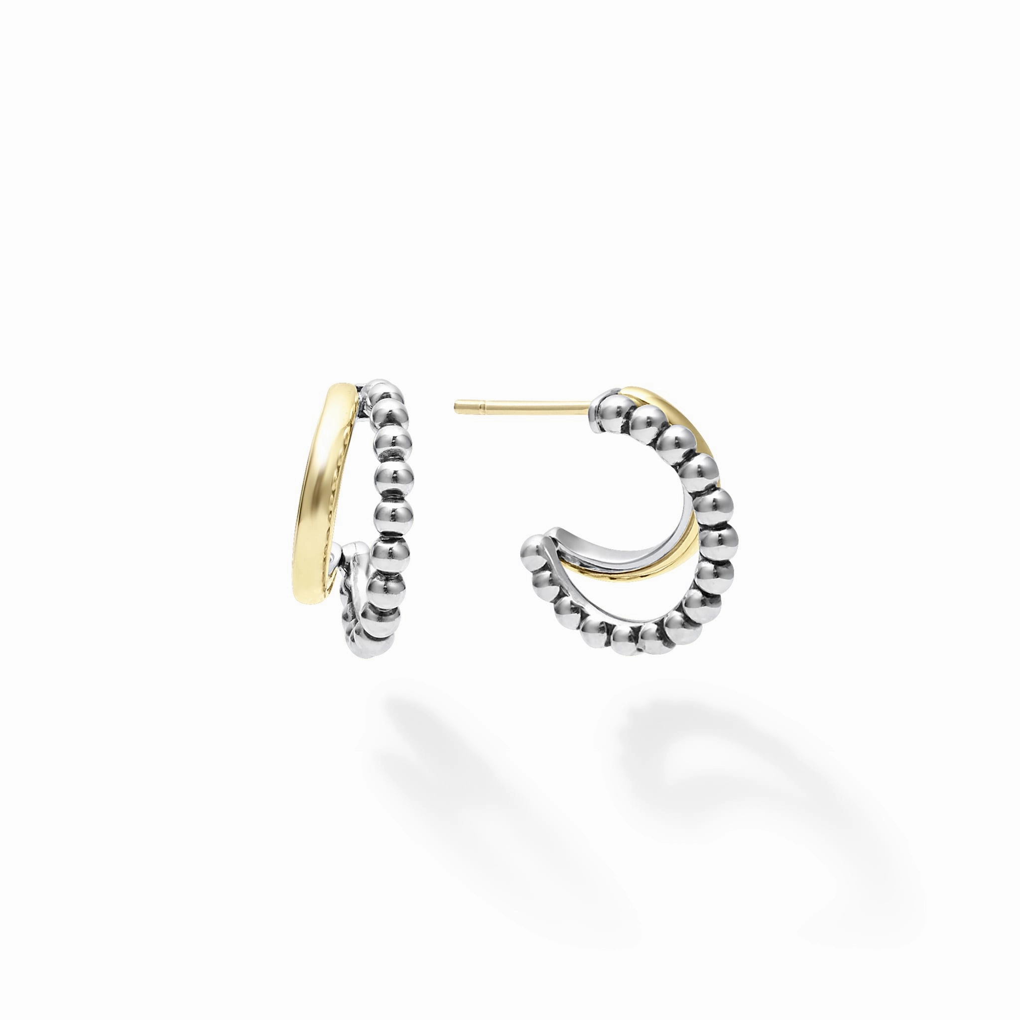 Signature Caviar Two-Tone Huggie Earrings