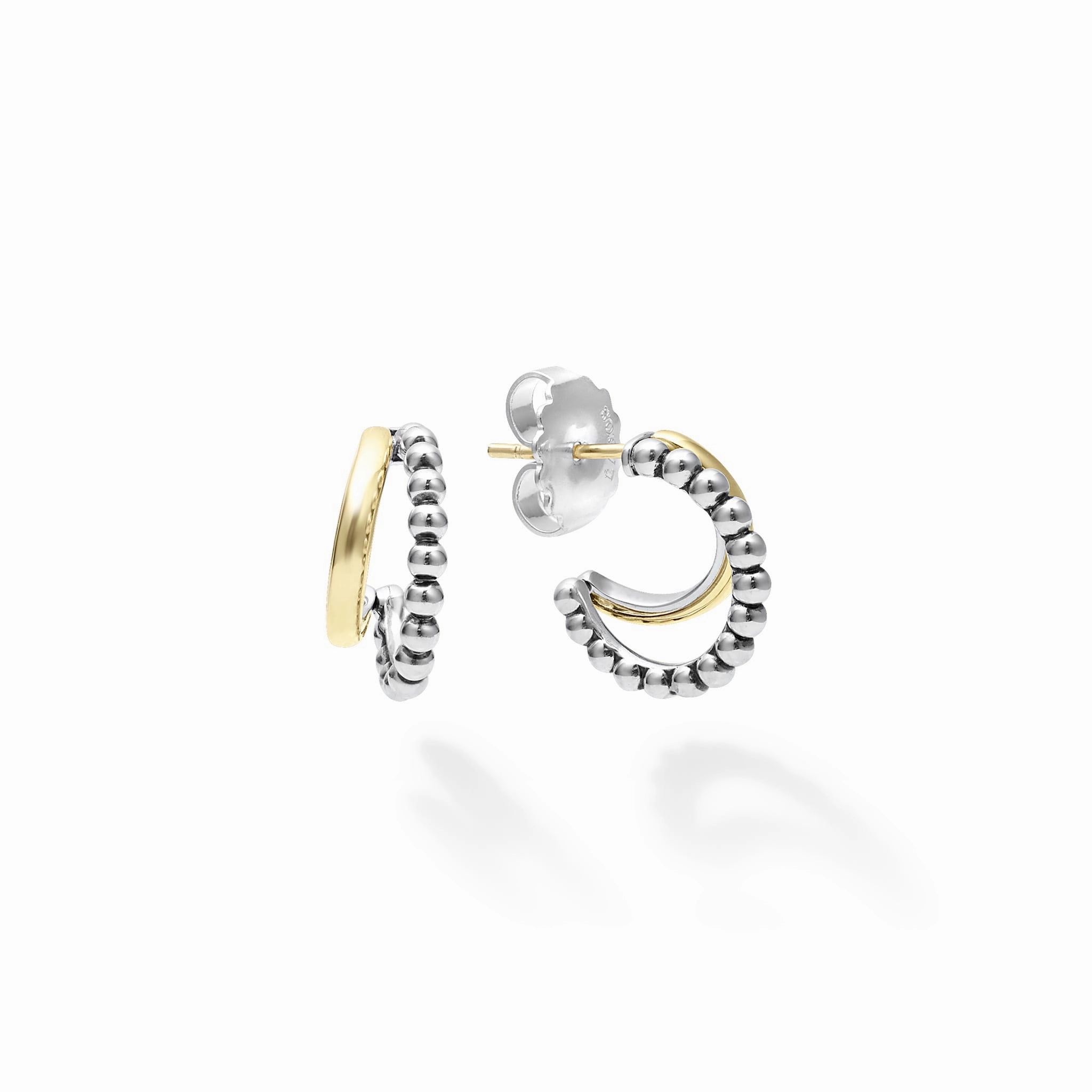 Signature Caviar Two-Tone Huggie Earrings