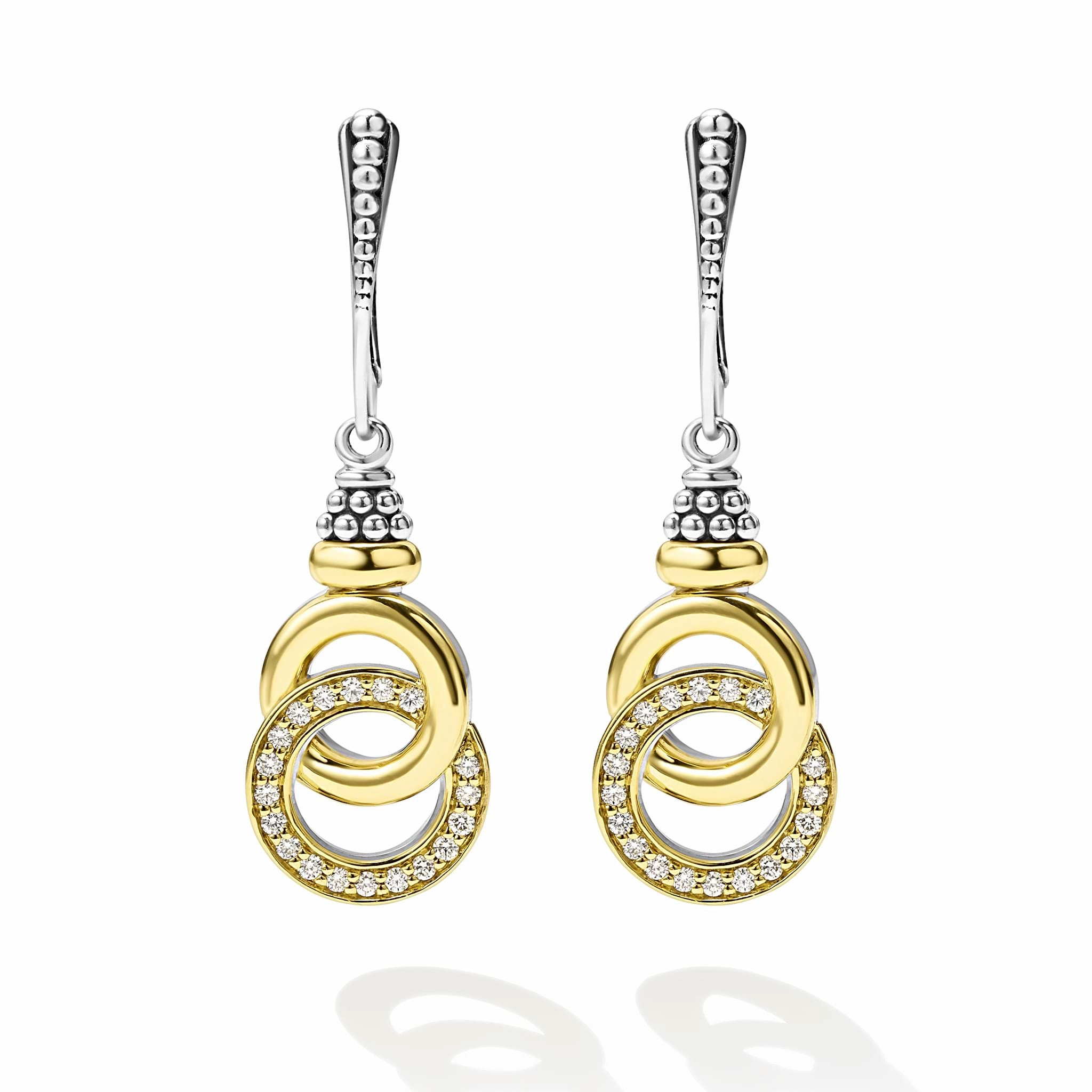 Signature Caviar Two-Tone Interlocking Diamond Drop Earrings