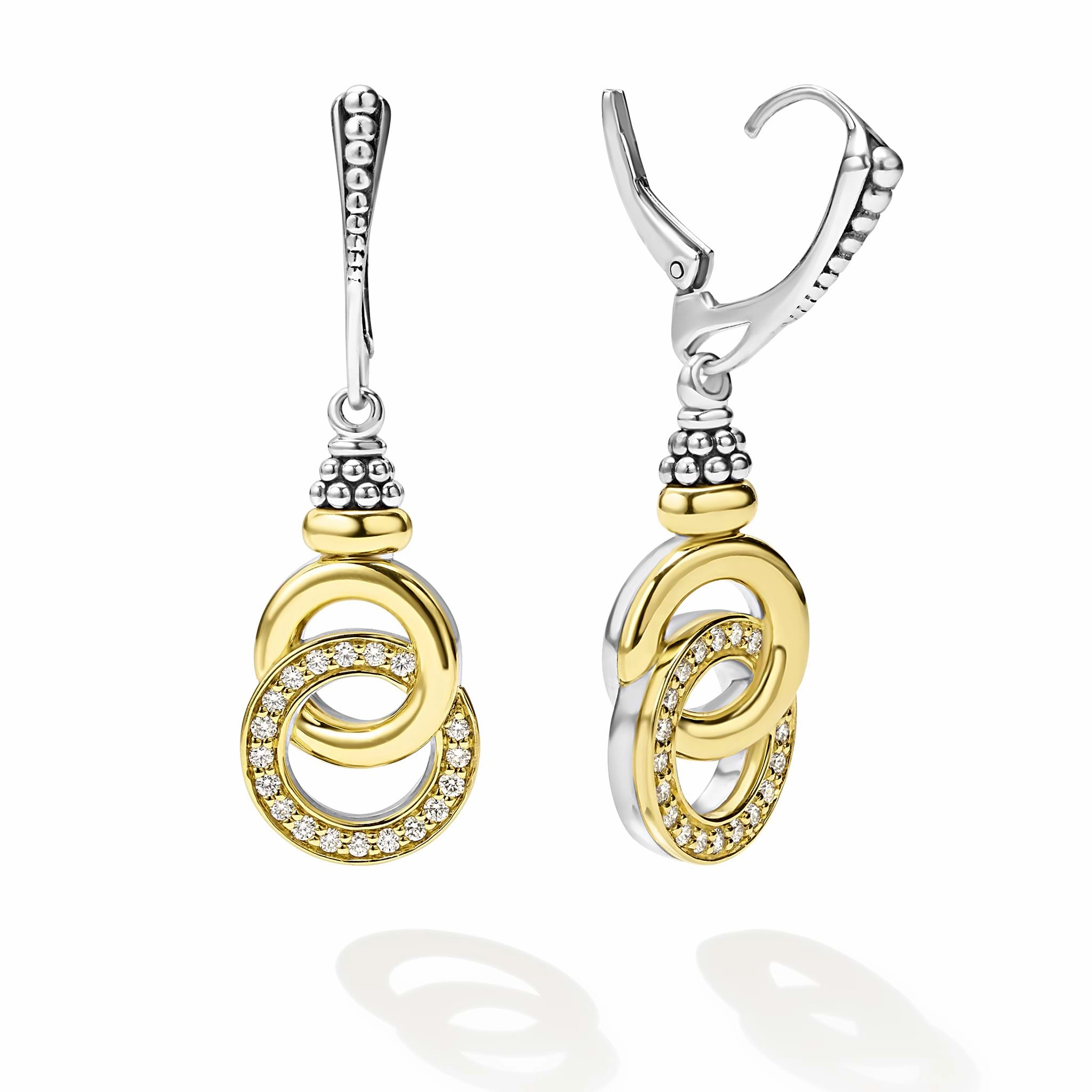 Signature Caviar Two-Tone Interlocking Diamond Drop Earrings