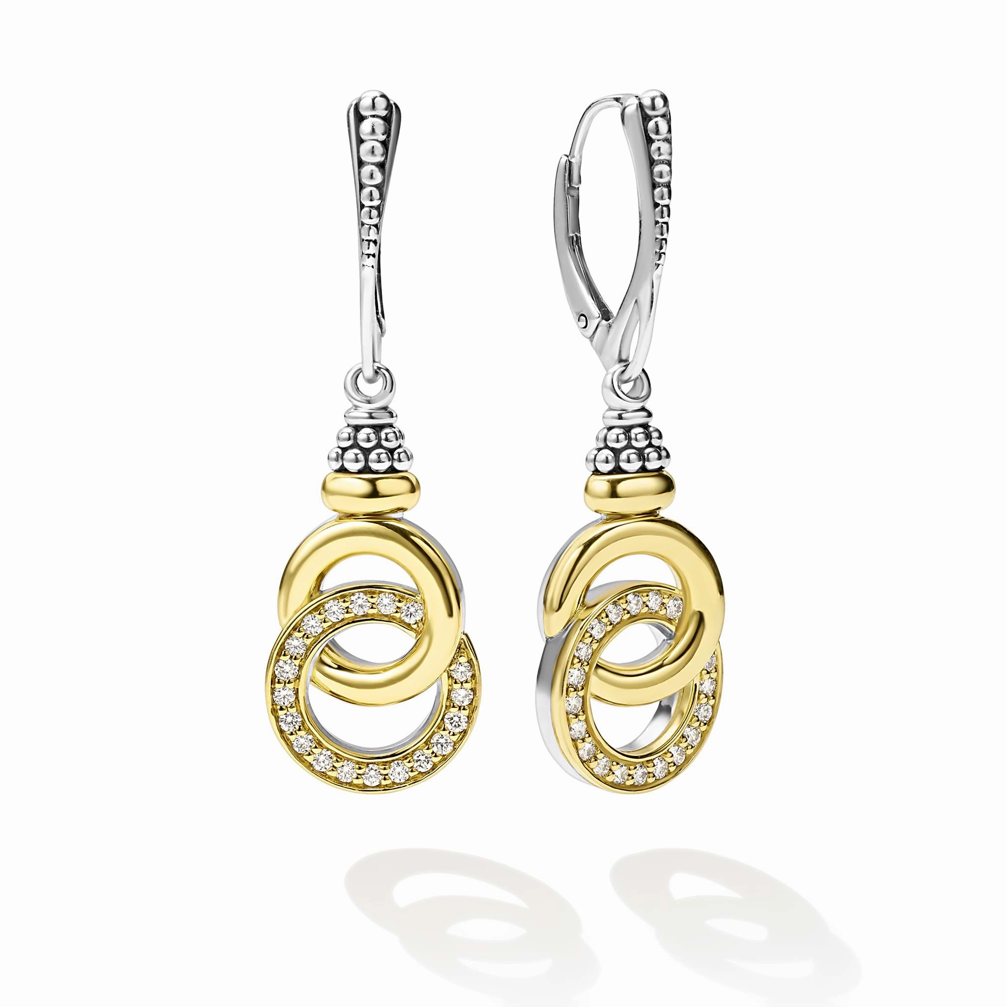 Signature Caviar Two-Tone Interlocking Diamond Drop Earrings