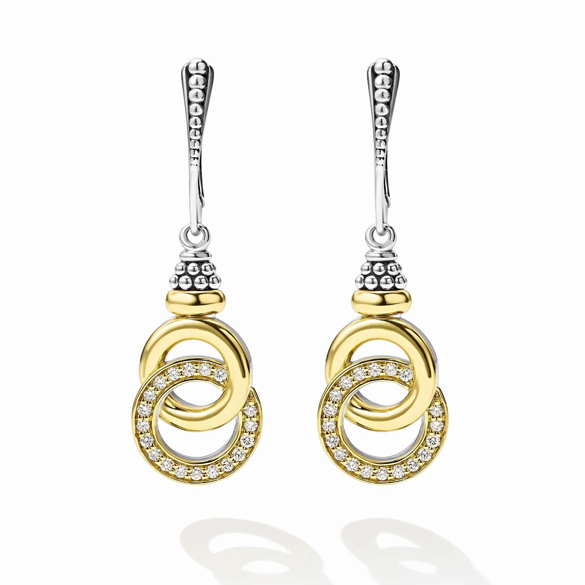 Signature Caviar Two-Tone Interlocking Diamond Drop Earrings