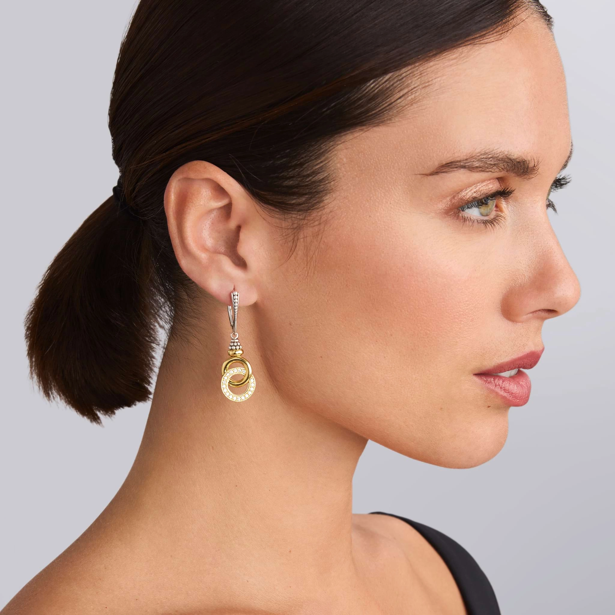 Signature Caviar Two-Tone Interlocking Diamond Drop Earrings